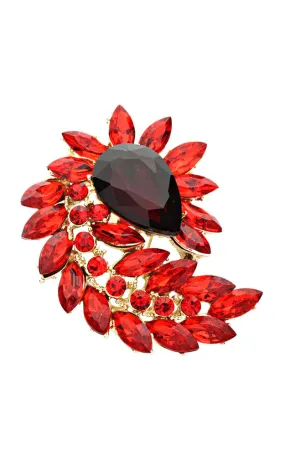 06233 Red Crystal Marquise Cluster Brooch