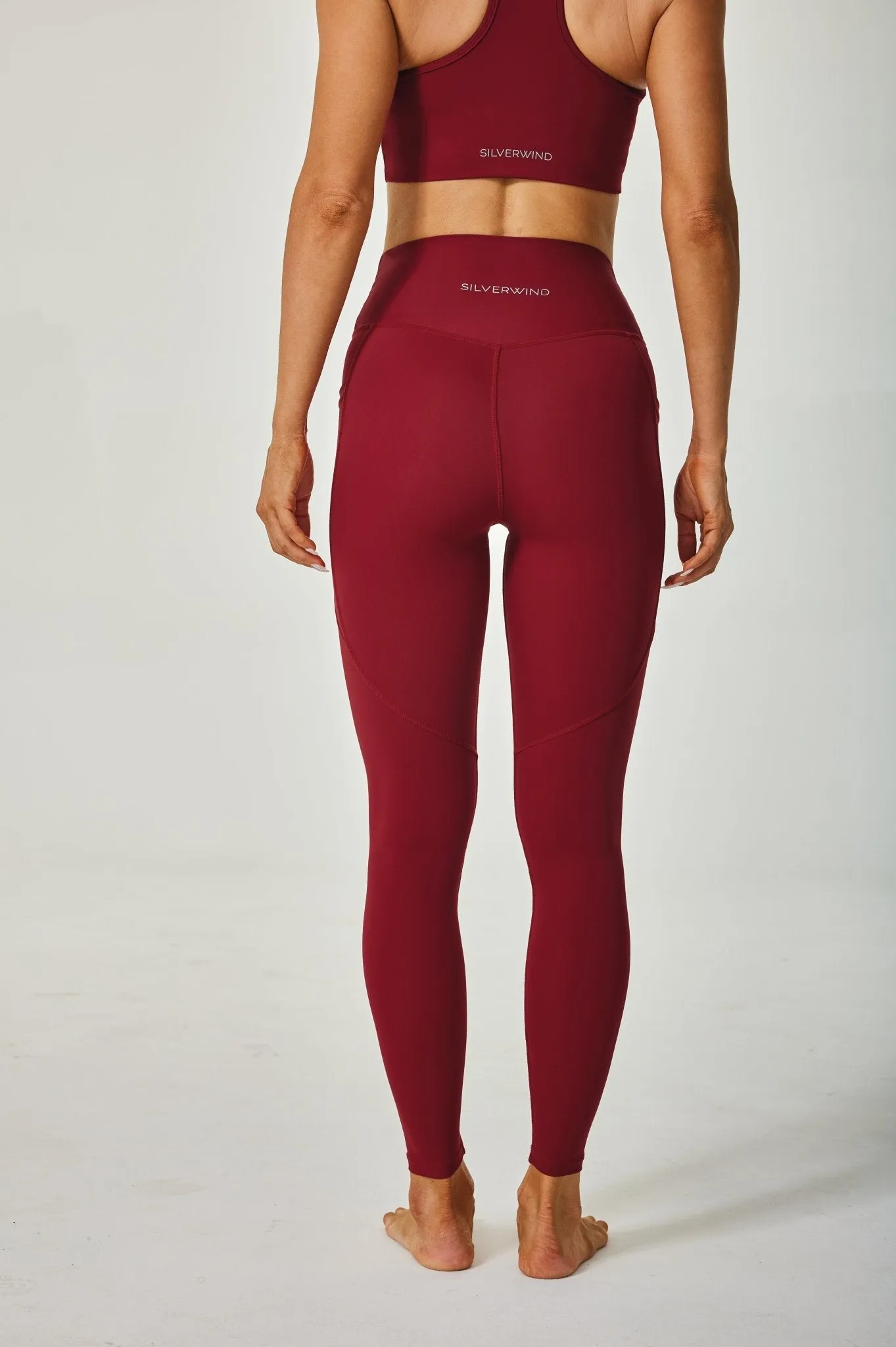 Airflow High-waisted Leggings with Pockets - Dark Red