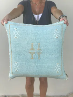 Aqua Cactus Silk Pillow