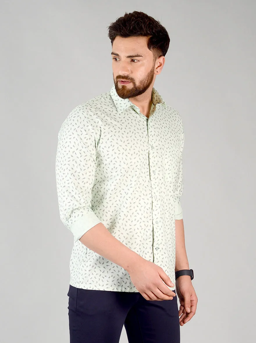 Aqua Green Printed Regular Fit Formal Shirt | Greenfibre