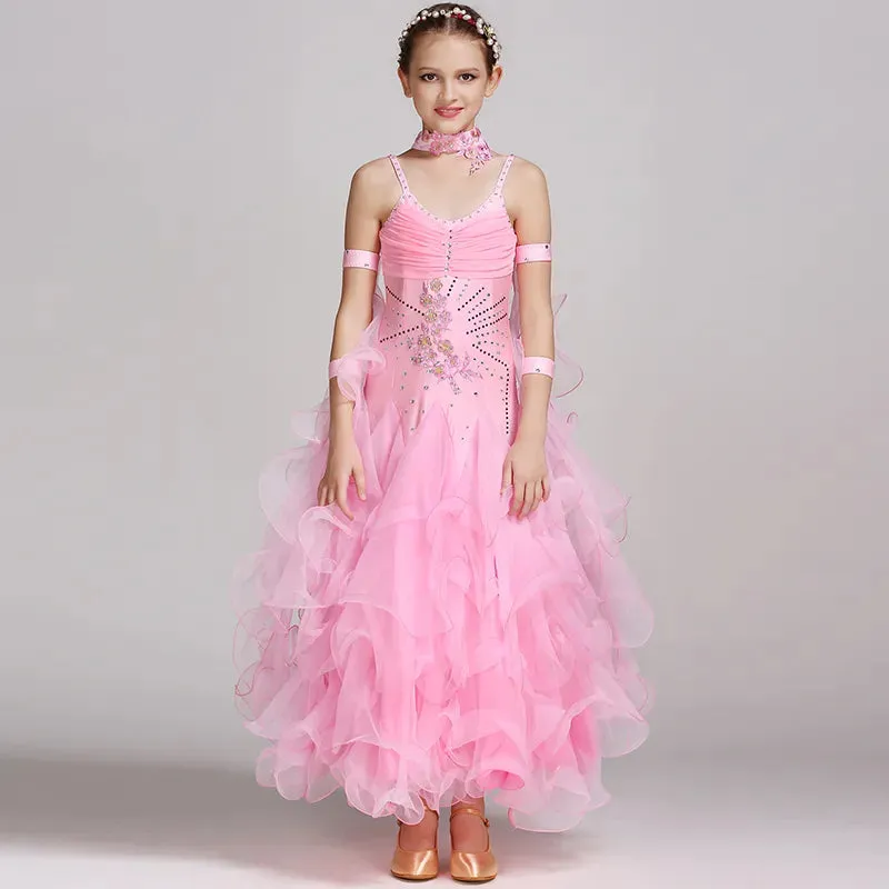 #B100 Girls Ballroom Dress- Children Dance Costumes - Girls Ballroom Dress