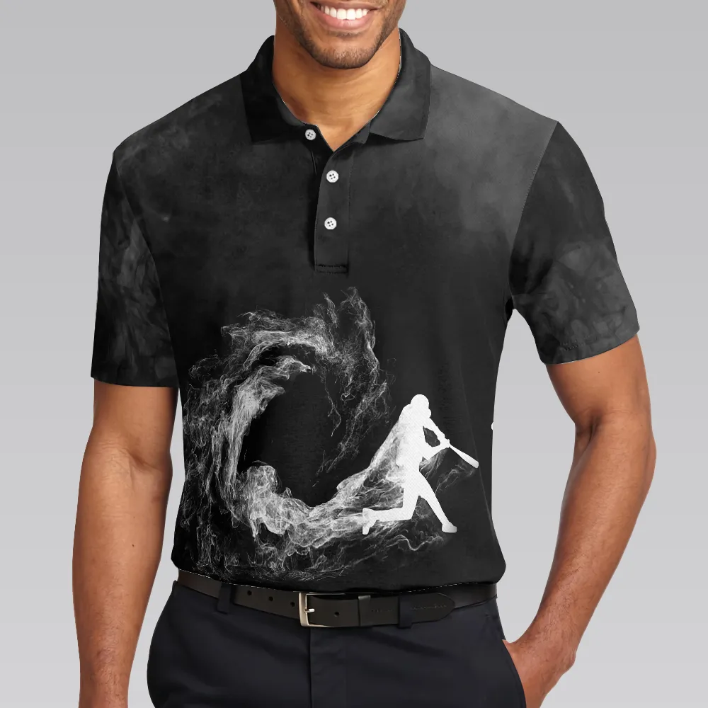 Baseball On Smoke Black Theme Polo Shirt, Smoke Baseball Striker Player Polo Shirt, Best Baseball Shirt For Men