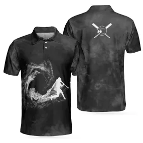 Baseball On Smoke Black Theme Polo Shirt, Smoke Baseball Striker Player Polo Shirt, Best Baseball Shirt For Men