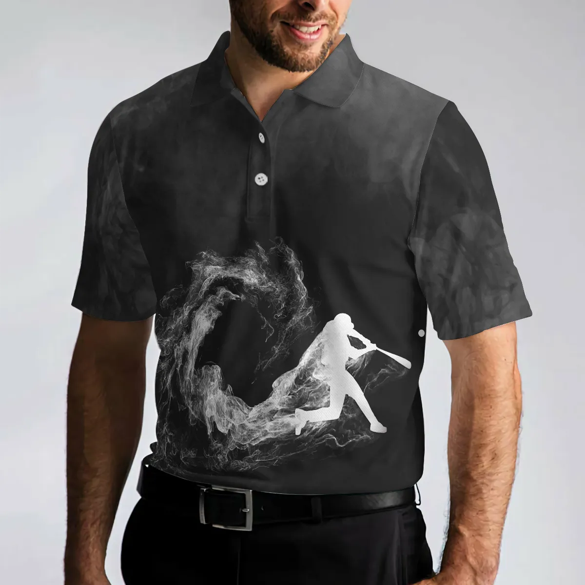 Baseball On Smoke Black Theme Polo Shirt, Smoke Baseball Striker Player Polo Shirt, Best Baseball Shirt For Men