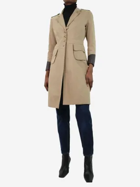 Beige canvas coat with leather trim - size UK 4