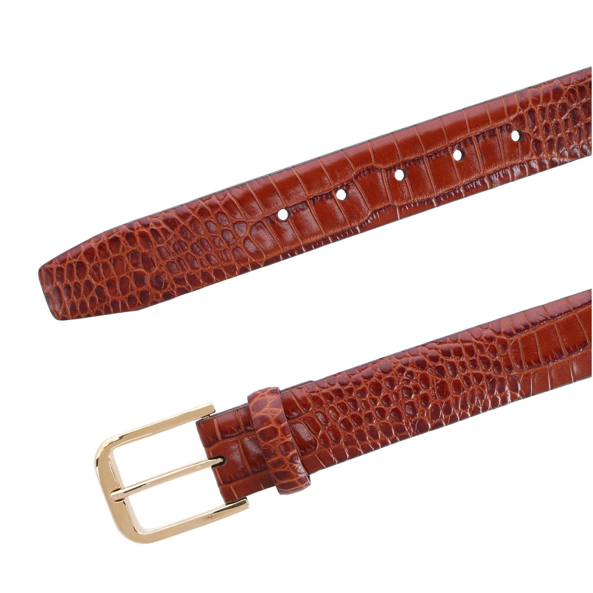 Big & Tall Leather Mock Crocodile Print Belt with Gold Buckle