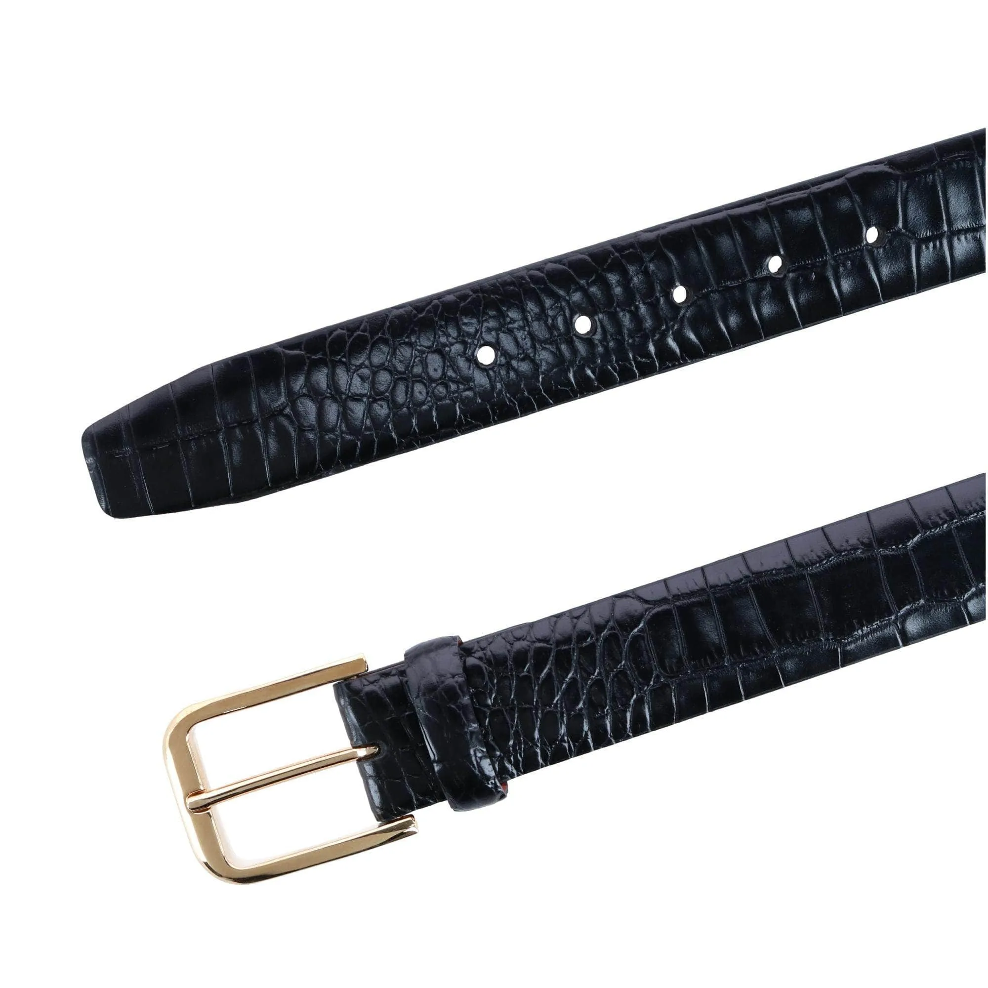 Big & Tall Leather Mock Crocodile Print Belt with Gold Buckle