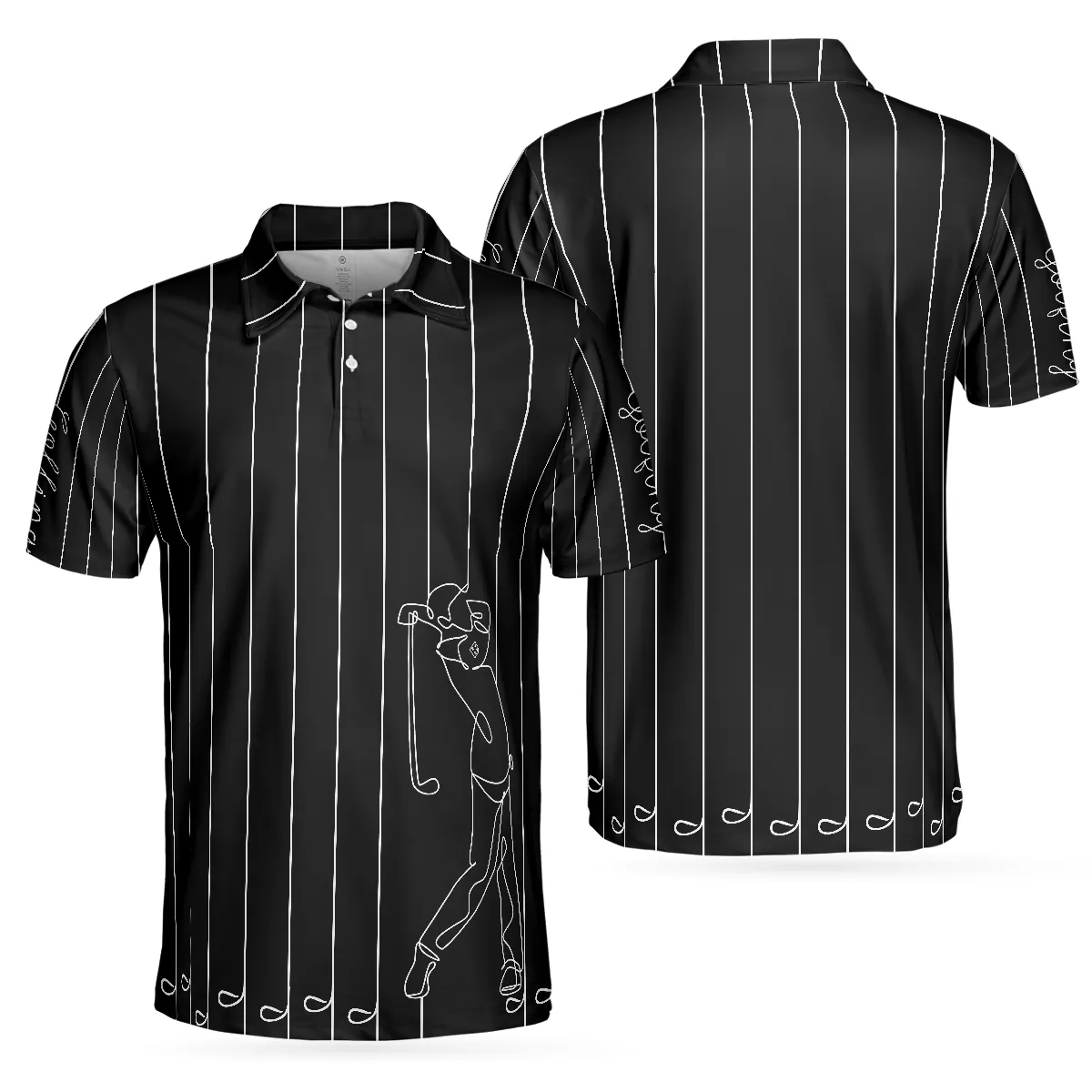 Black & White Single Line Continuous Golfer Shirt Polo Shirt, Vertical Lines Golfing Polo Shirt, Best Golf Shirt For Men