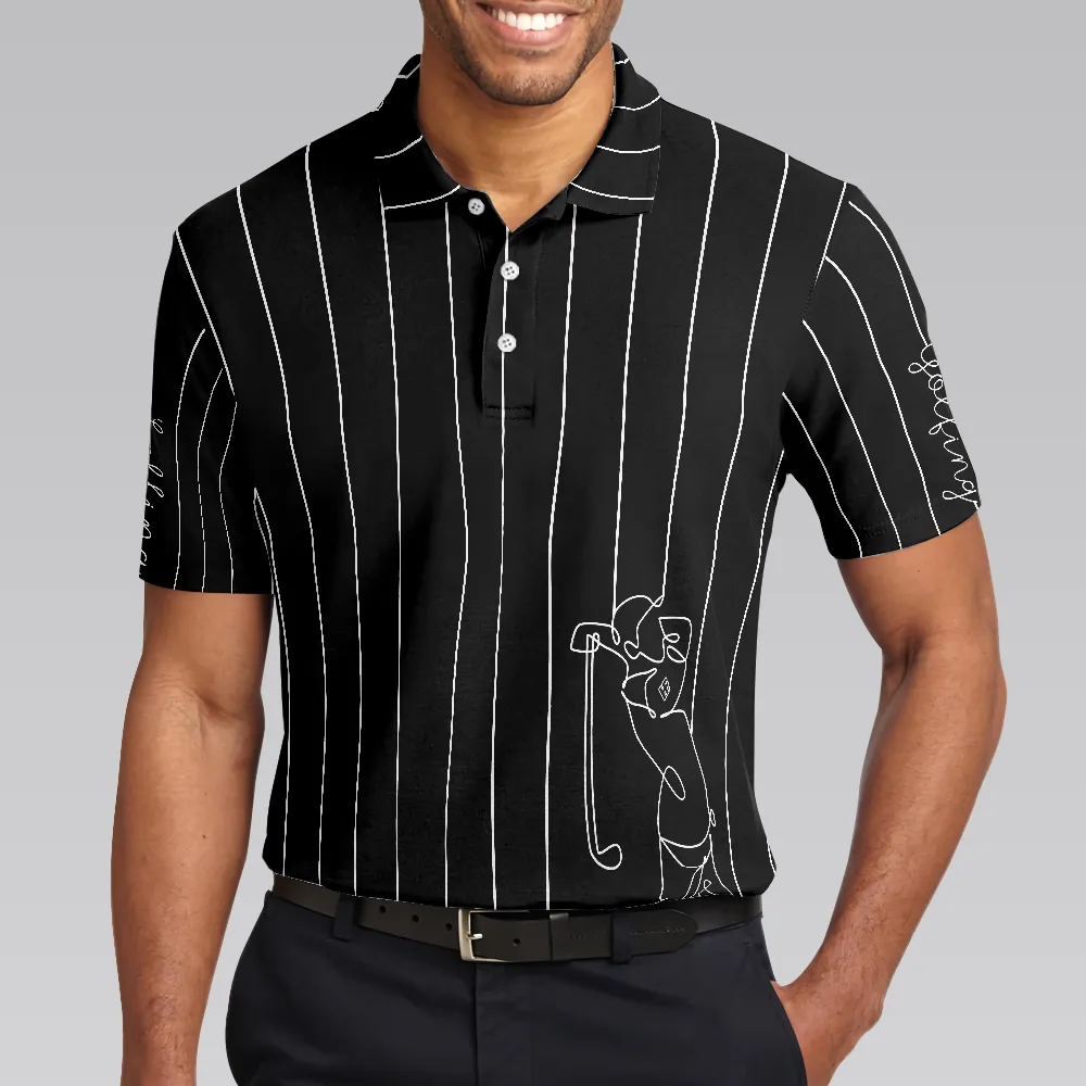 Black & White Single Line Continuous Golfer Shirt Polo Shirt, Vertical Lines Golfing Polo Shirt, Best Golf Shirt For Men