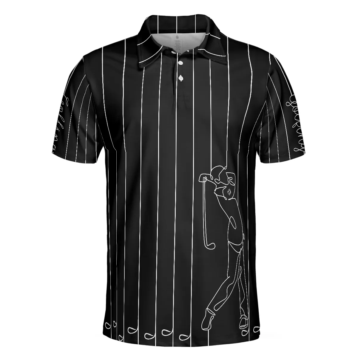 Black & White Single Line Continuous Golfer Shirt Polo Shirt, Vertical Lines Golfing Polo Shirt, Best Golf Shirt For Men