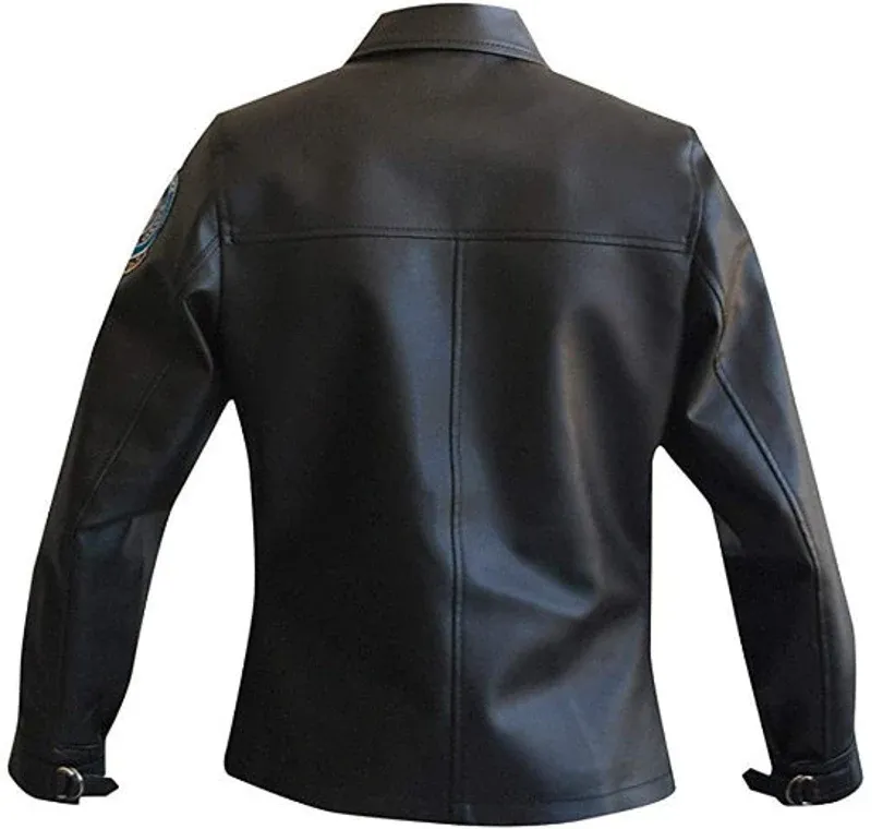 Black Leather Biker Jacket With Collar