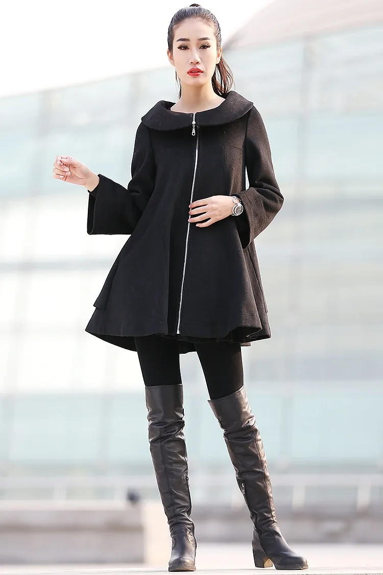 Black Long Sleeves Casual Coat for Women's Winter C241