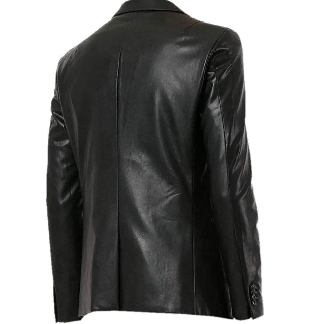 Black Real Lambskin Leather Mens Jacket Blazer Coat Casual