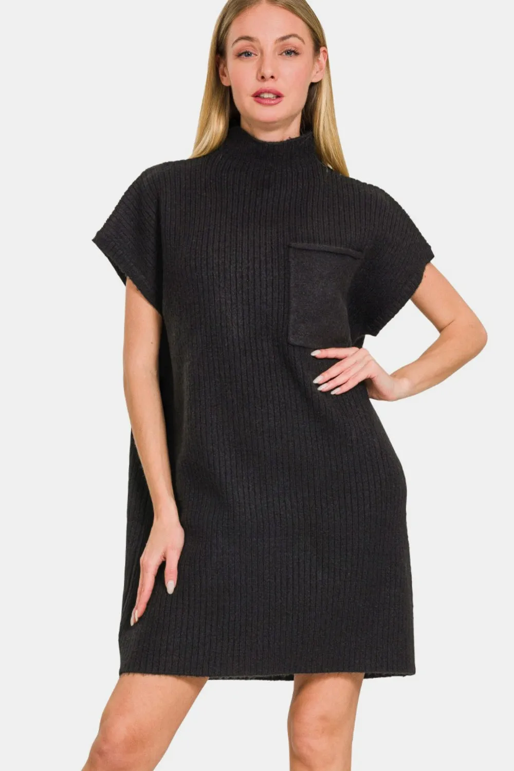 Black Short Sleeve Sweater Mini Dress (Online Exclusive)