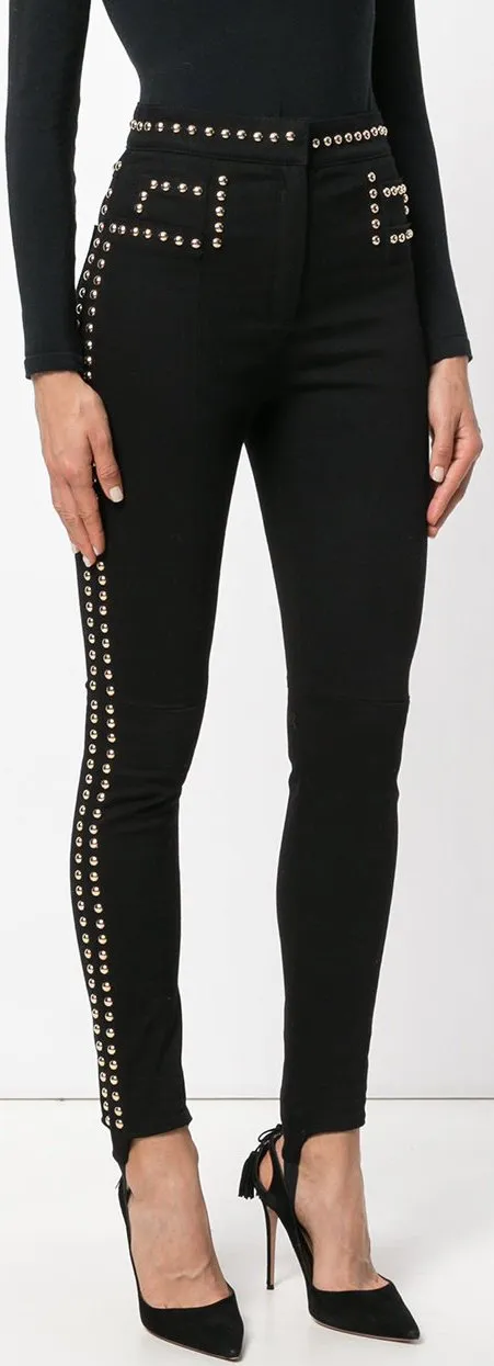 Black Studded High-Waisted Trousers