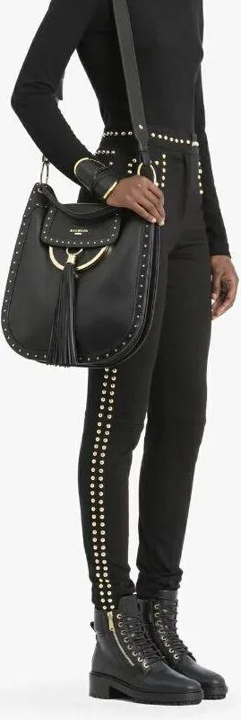 Black Studded High-Waisted Trousers