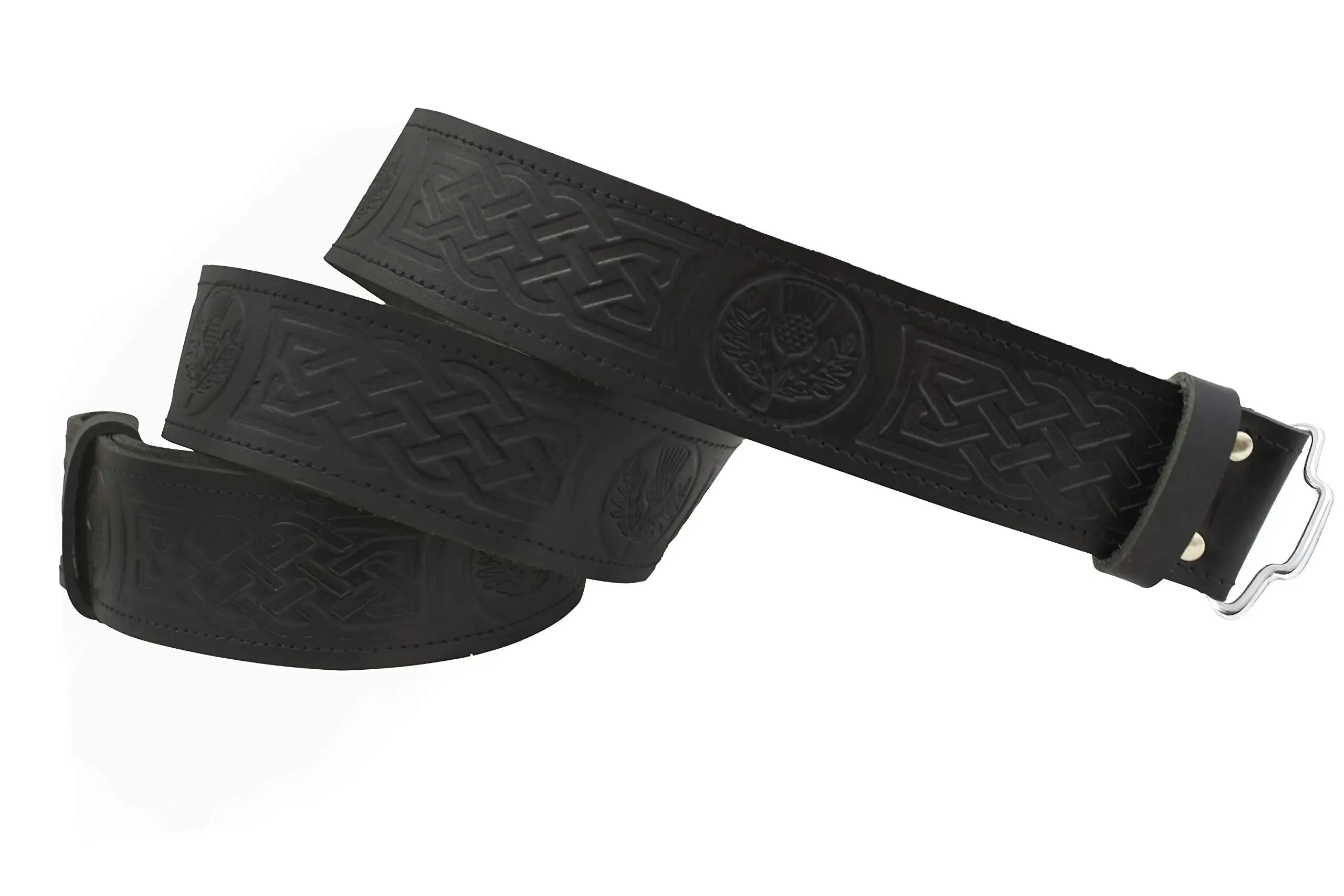 Black Thistle Embossed Leather Kilt Belt