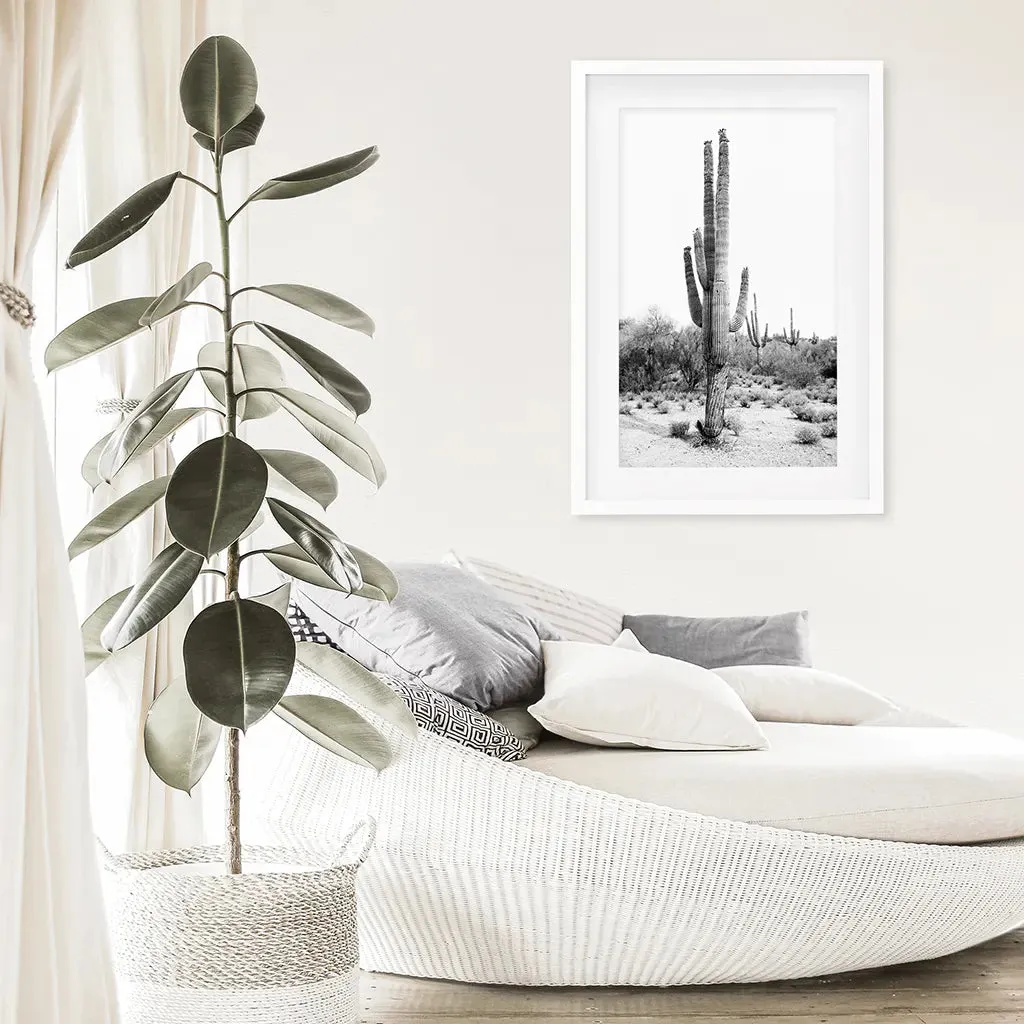 Black White Saguaro Cactus Poster. Arizona Desert Nature