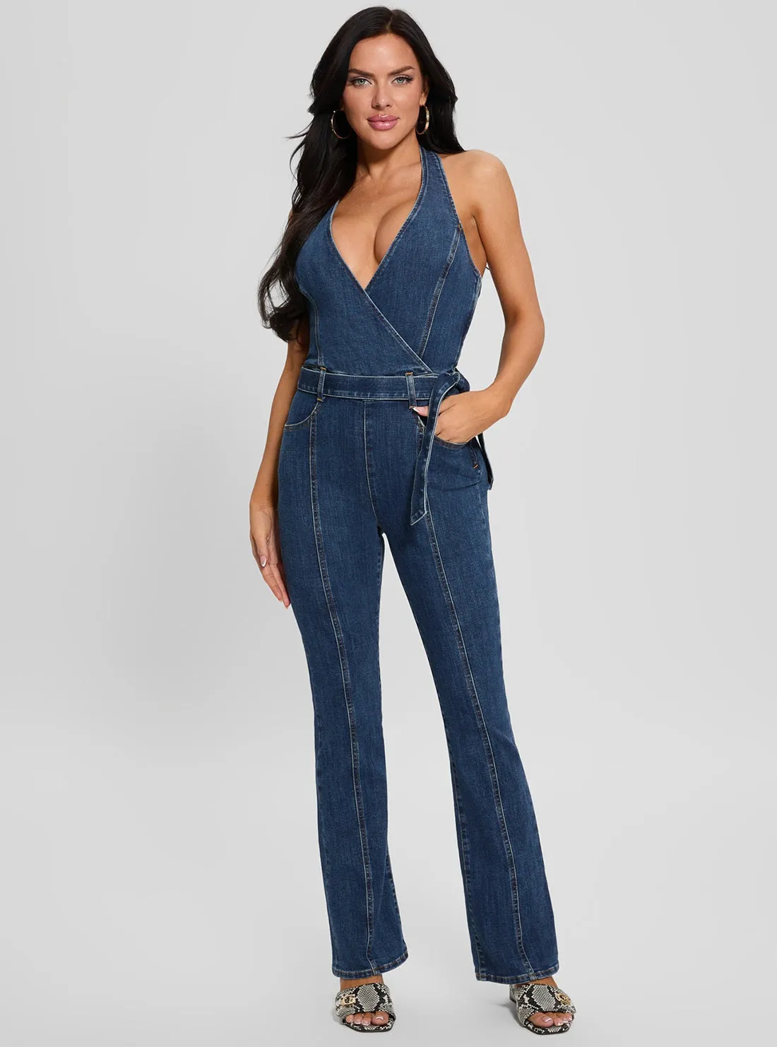 Blue Denim Claire Halter Jumpsuit