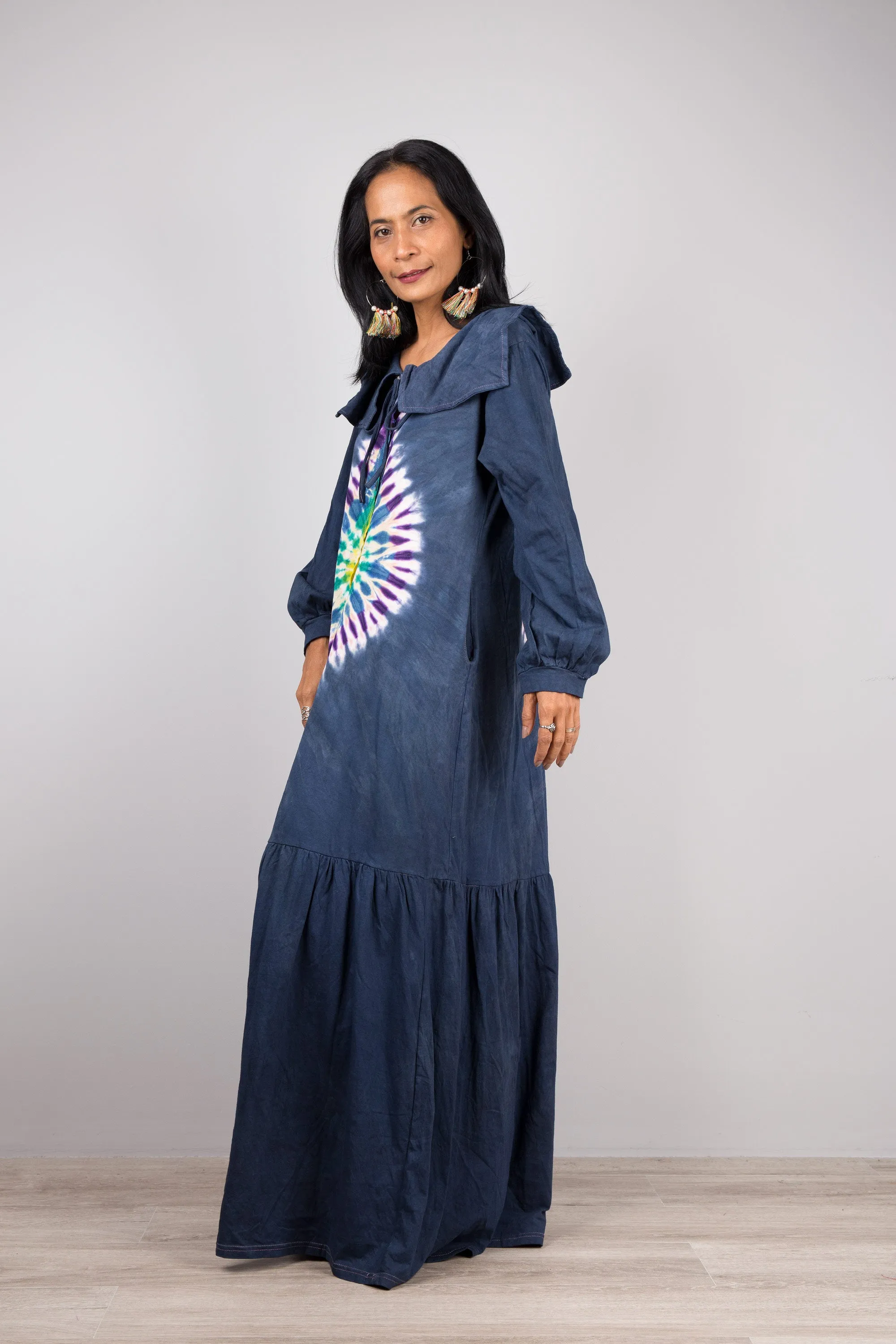 Blue Tie Dye Dress with ruffle