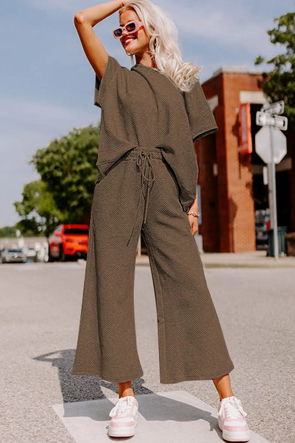 Brown Knitted Pant and Top Set