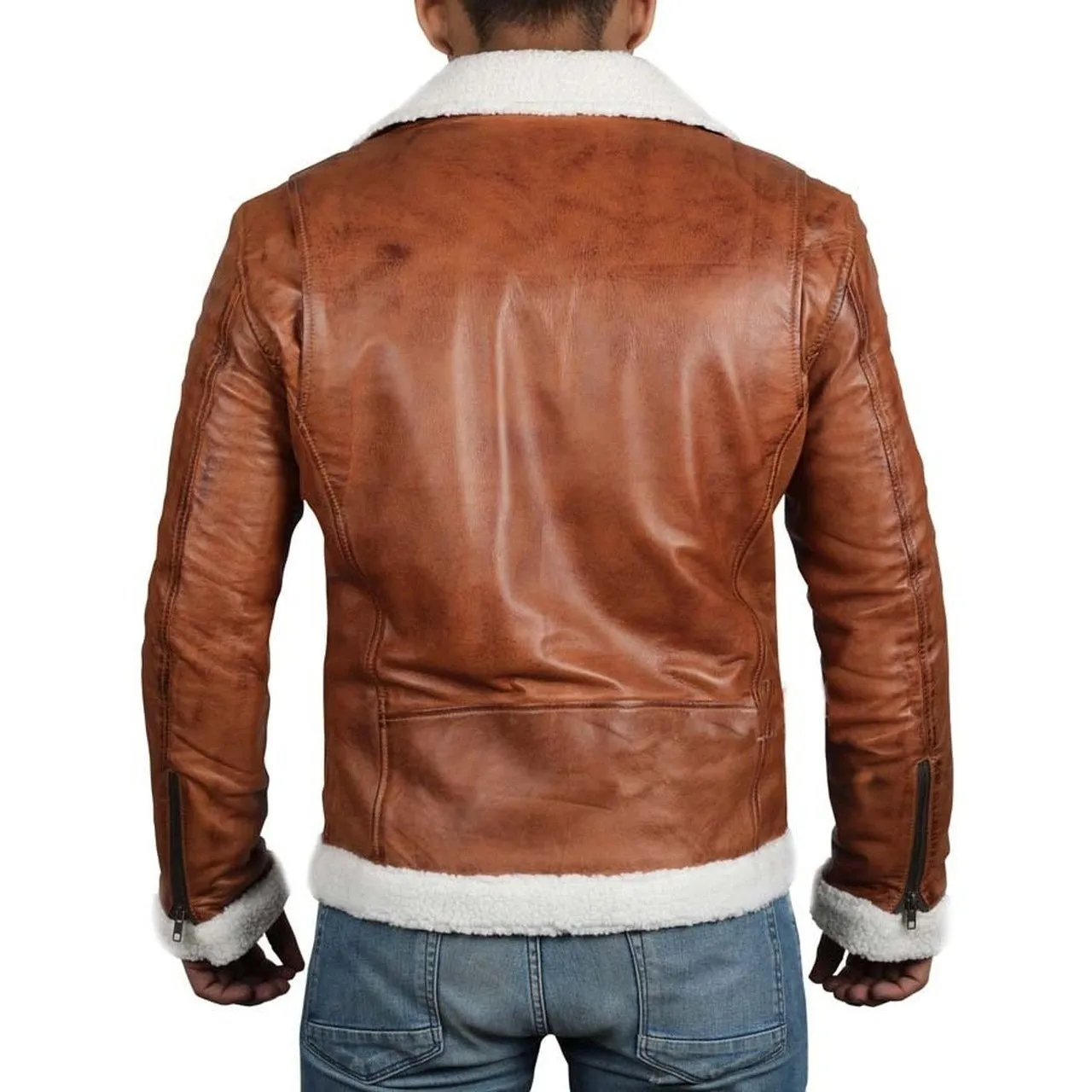 Brown Motorcycle Fur Leather Jacket for Men