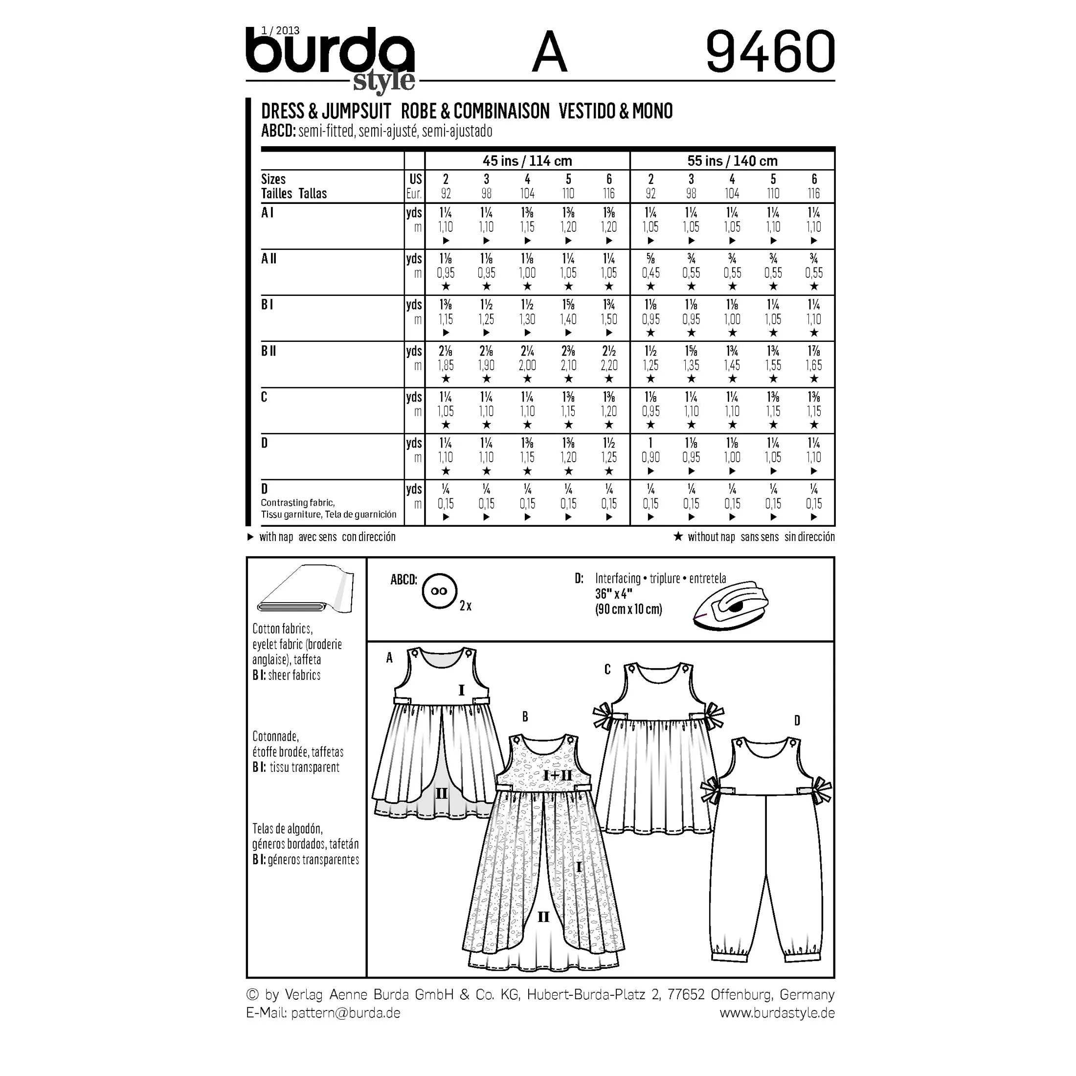 BURDA - 9460 Child Dress/Jumpsuit