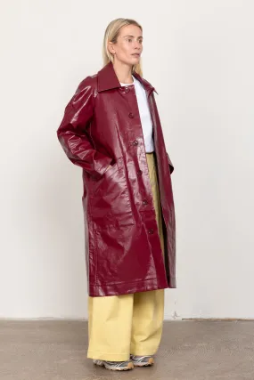 Burgundy patent car coat