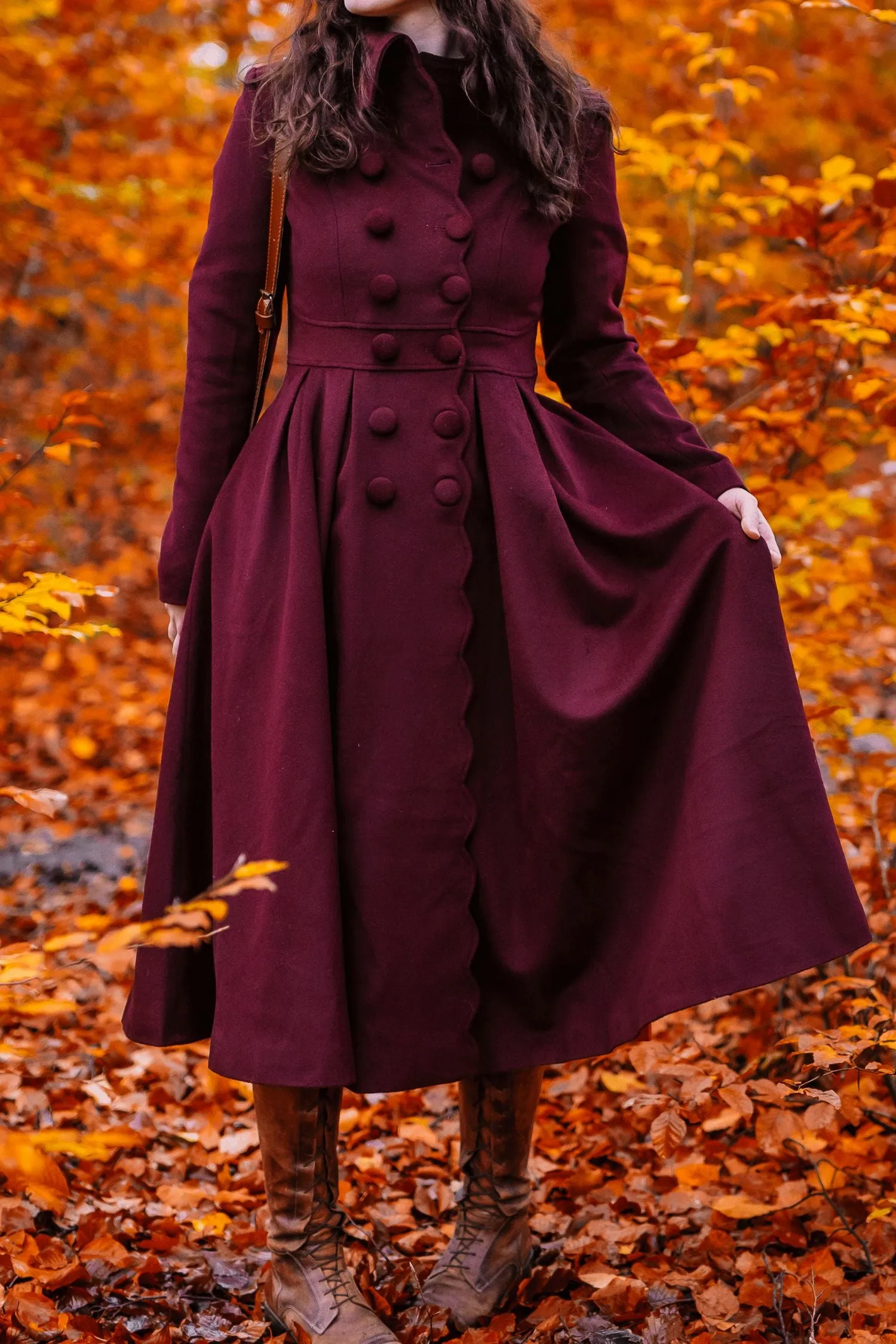 Burgundy Princess long wool coat 4741