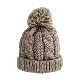 Cable Knit Pom Pom Hat - Pebble