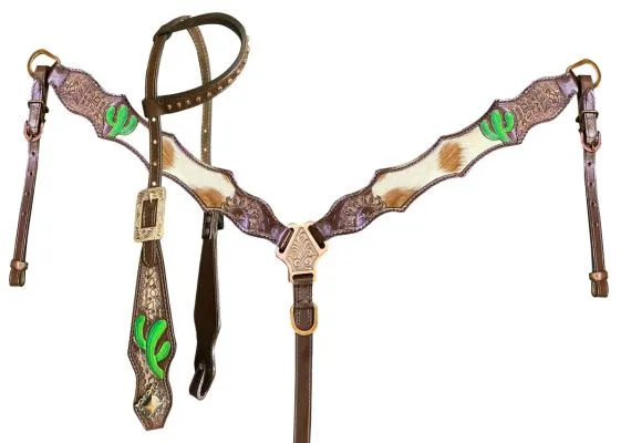 Cactus Cowhide Inlay Headstall Set