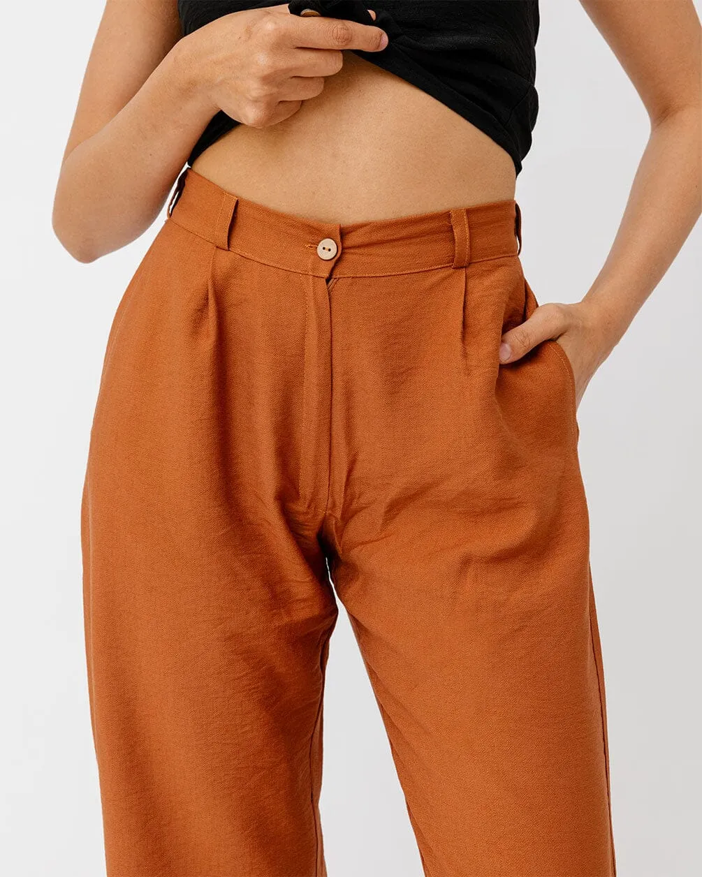 Camel Brown Linen Pants