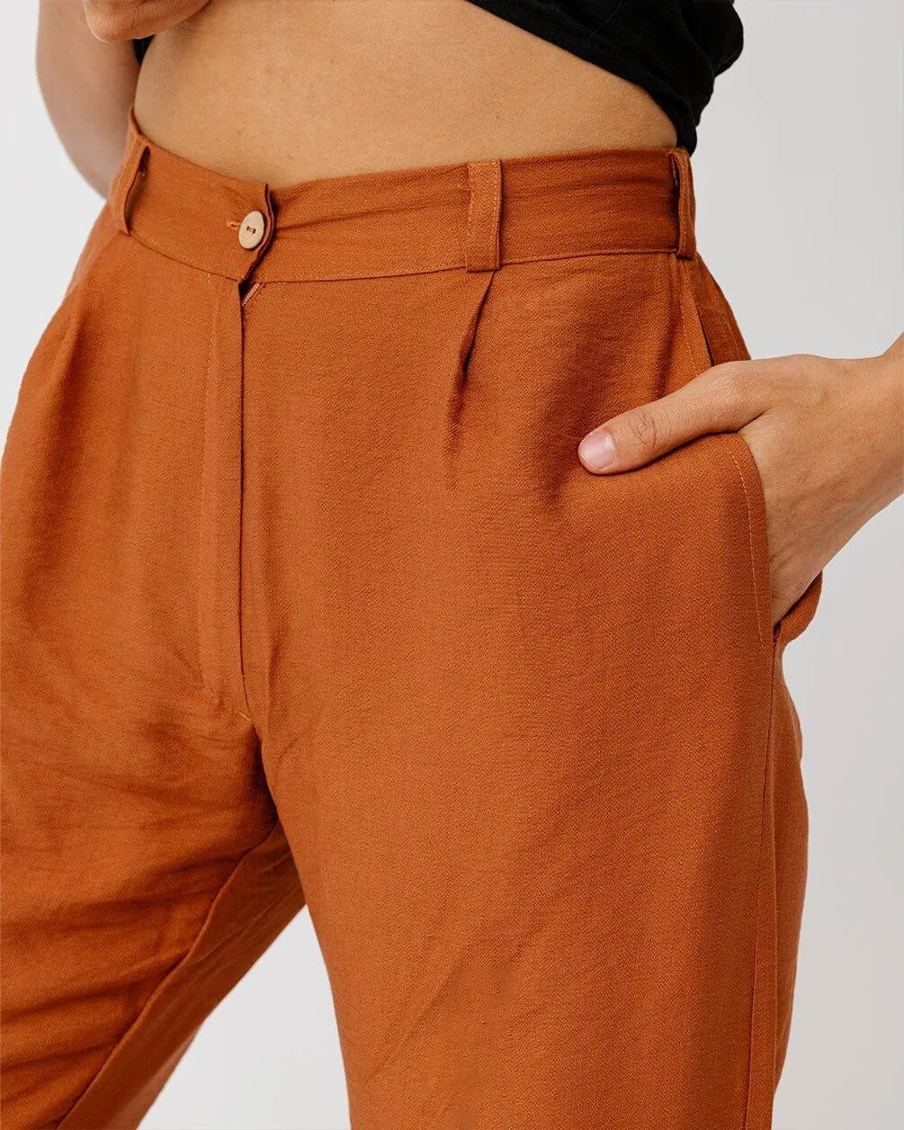 Camel Brown Linen Pants