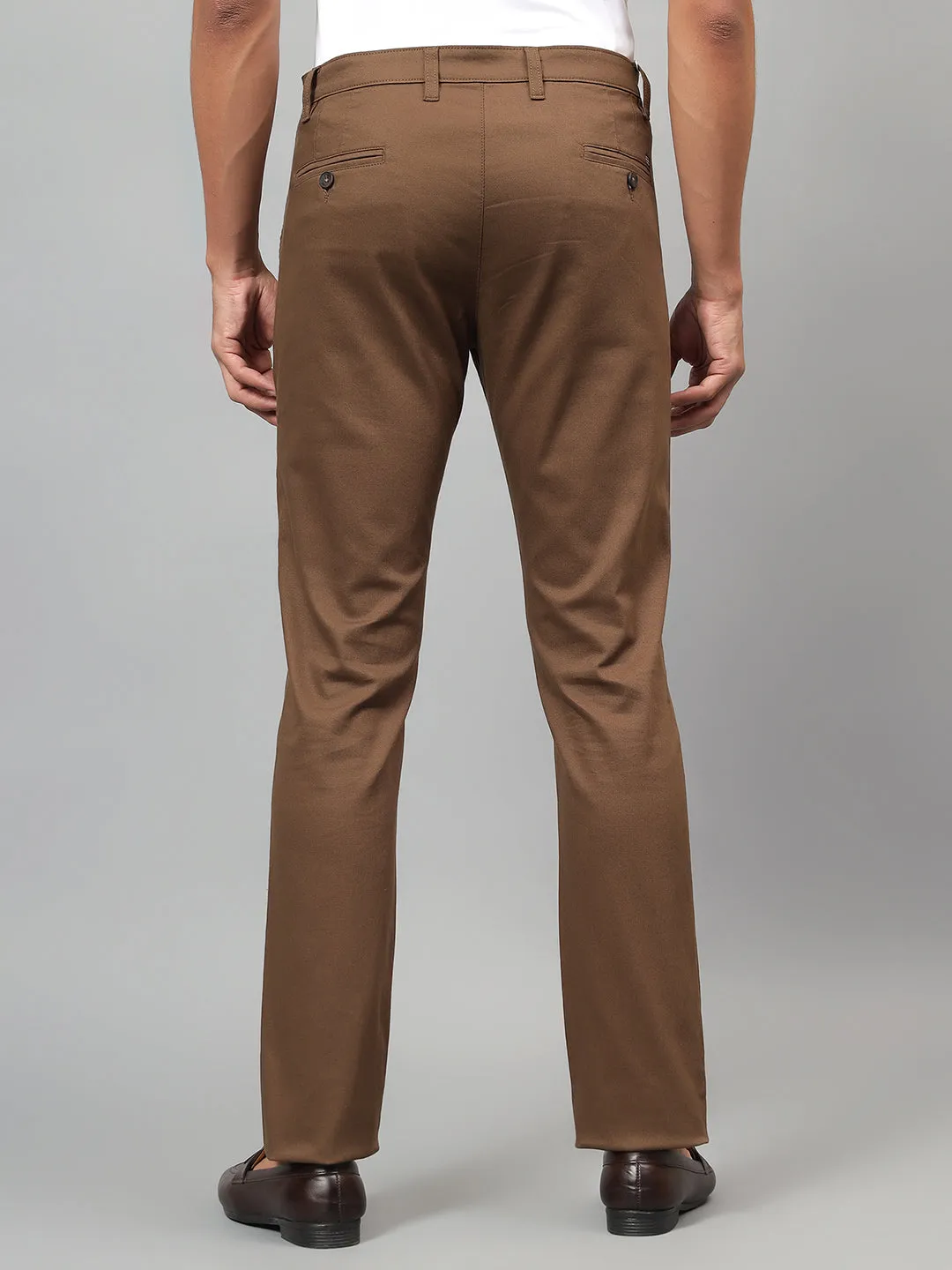 Cantabil Men's Brown Solid Non-Pleated Casual Trouser