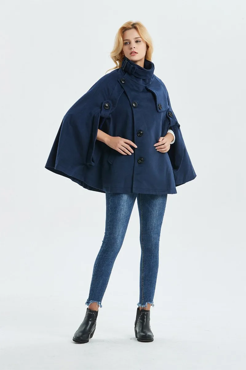 Cape coat, Warm winter cape, Womens cape, Short wool coat, Blue cape, Handmade cape, plus size cape, stylish cape, fashion coat  C1319