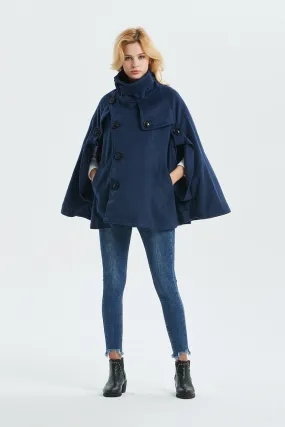 Cape coat, Warm winter cape, Womens cape, Short wool coat, Blue cape, Handmade cape, plus size cape, stylish cape, fashion coat  C1319