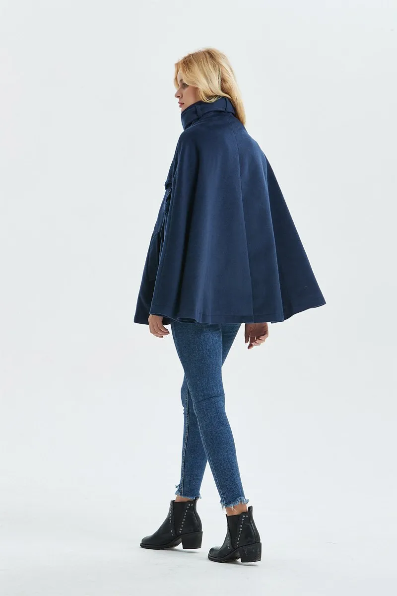 Cape coat, Warm winter cape, Womens cape, Short wool coat, Blue cape, Handmade cape, plus size cape, stylish cape, fashion coat  C1319