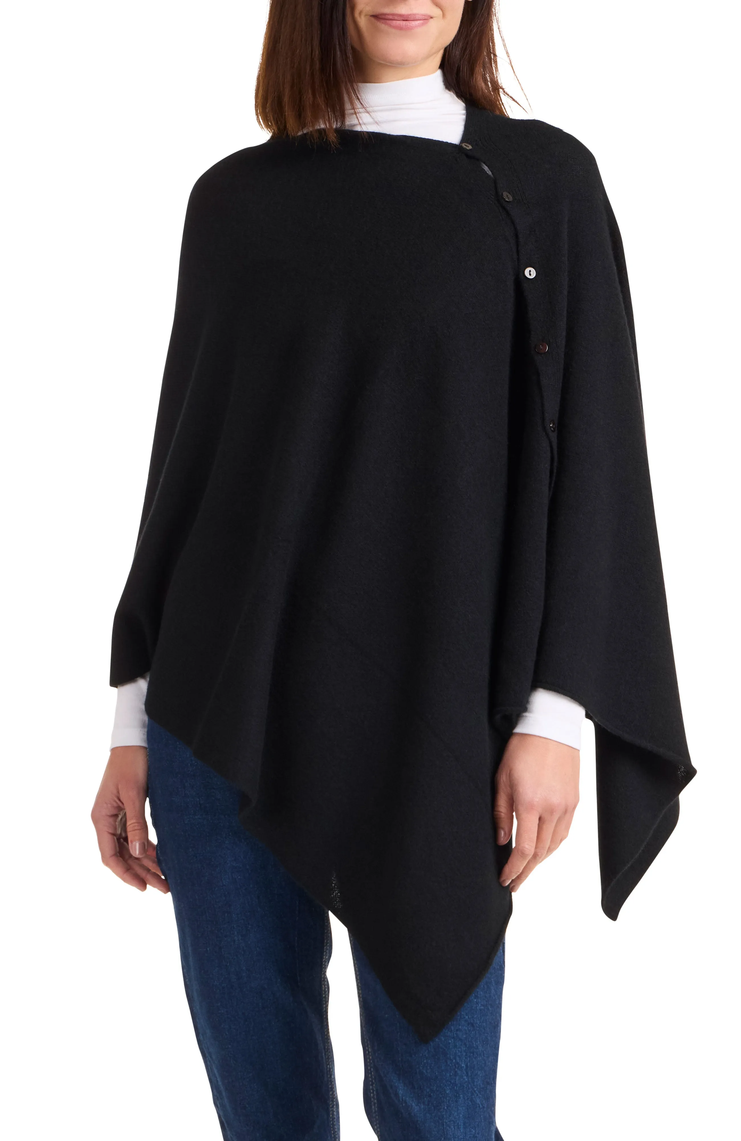 Cashmere Button Shoulder Poncho-Wrap