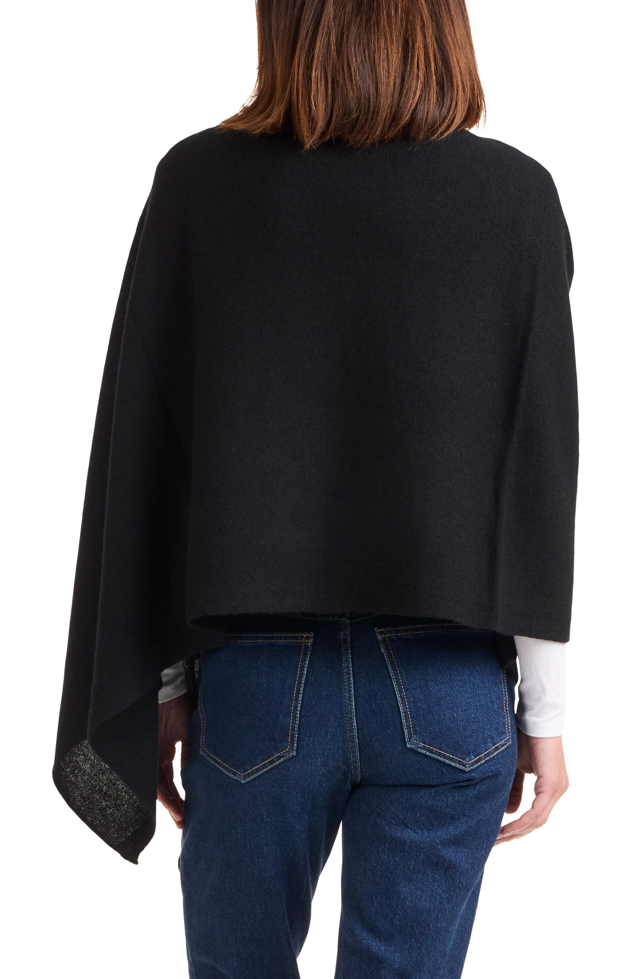 Cashmere Button Shoulder Poncho-Wrap