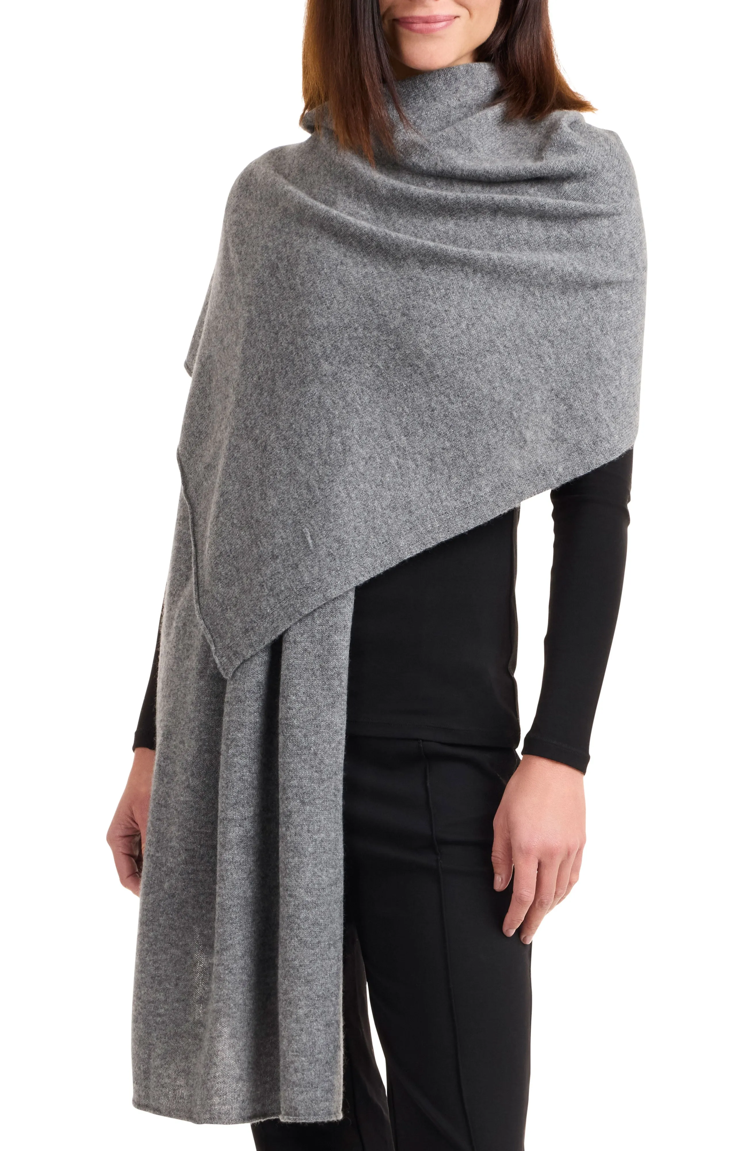 Cashmere Button Shoulder Poncho-Wrap