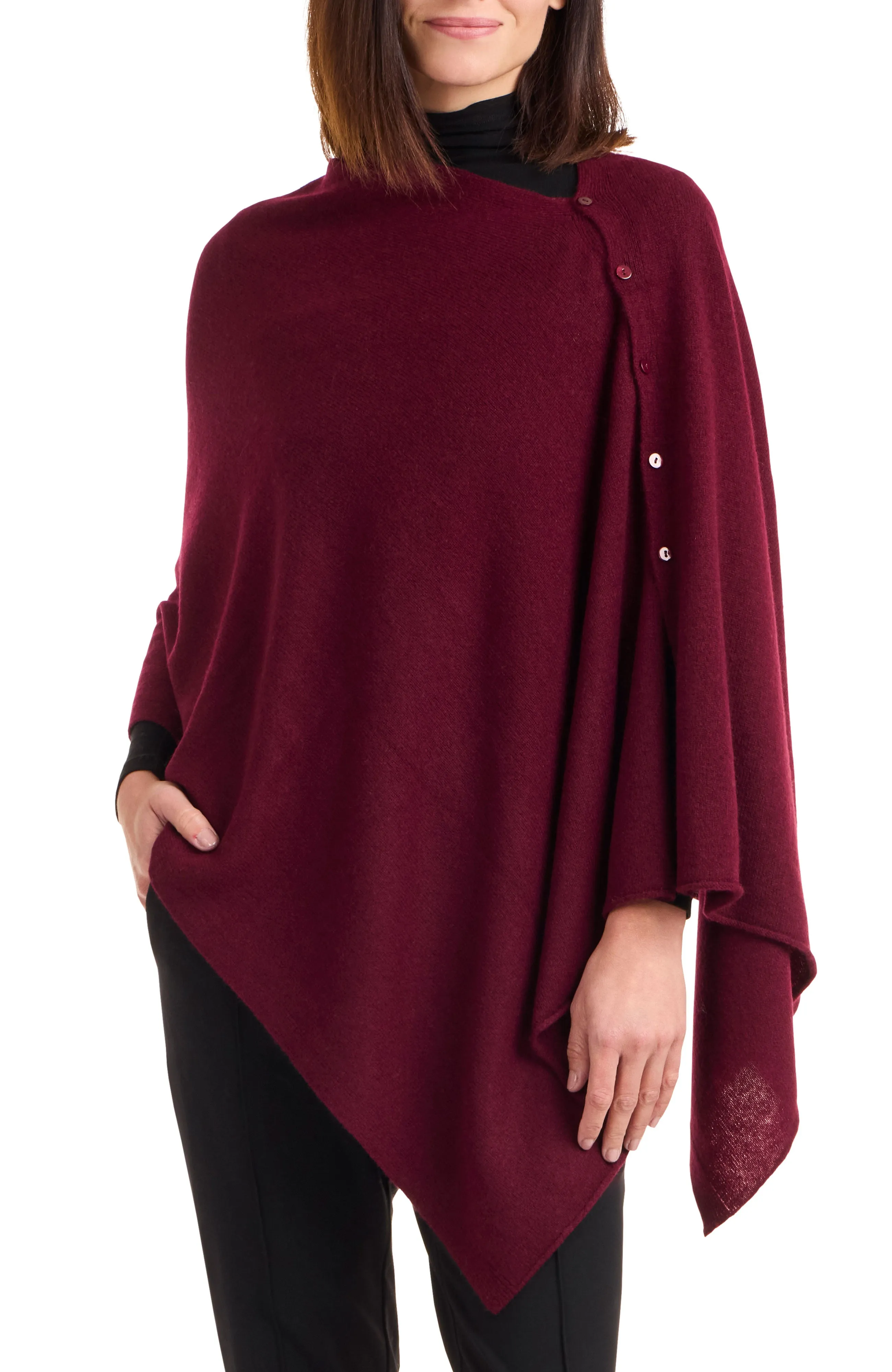 Cashmere Button Shoulder Poncho-Wrap