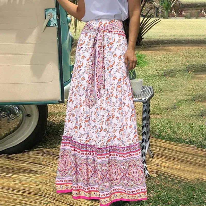 Casual Bandage High Waist Boho Skirt