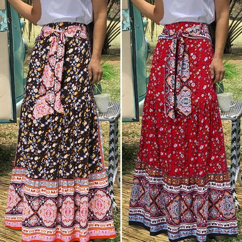 Casual Bandage High Waist Boho Skirt