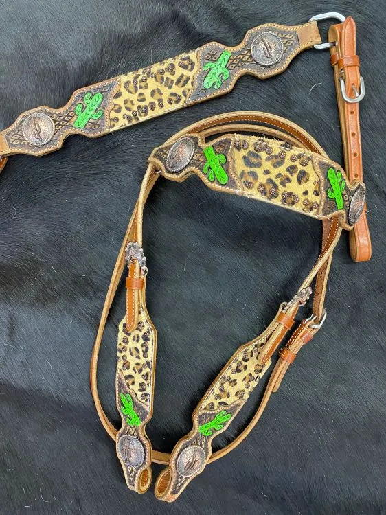 Cheetah & Painted Cactus Headstall Set