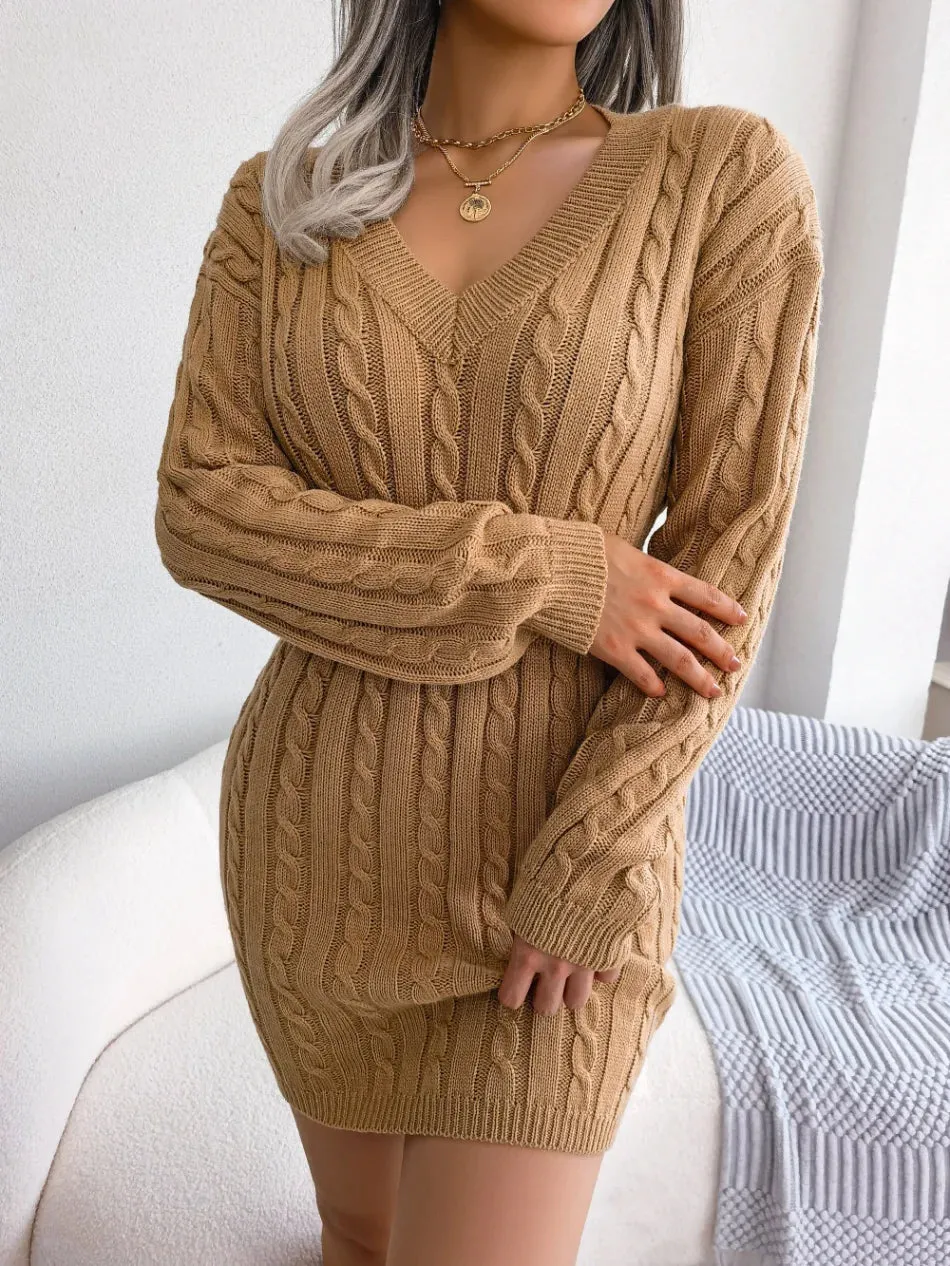 Chic V-Neck Sweater Dress