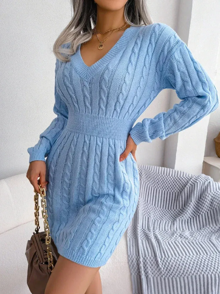 Chic V-Neck Sweater Dress