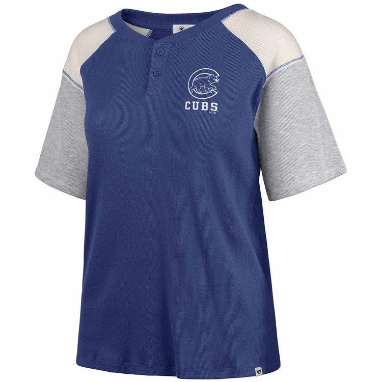 CHICAGO CUBS '47 WOMEN'S WALKING BEAR JET BLUE HENLEY TEE