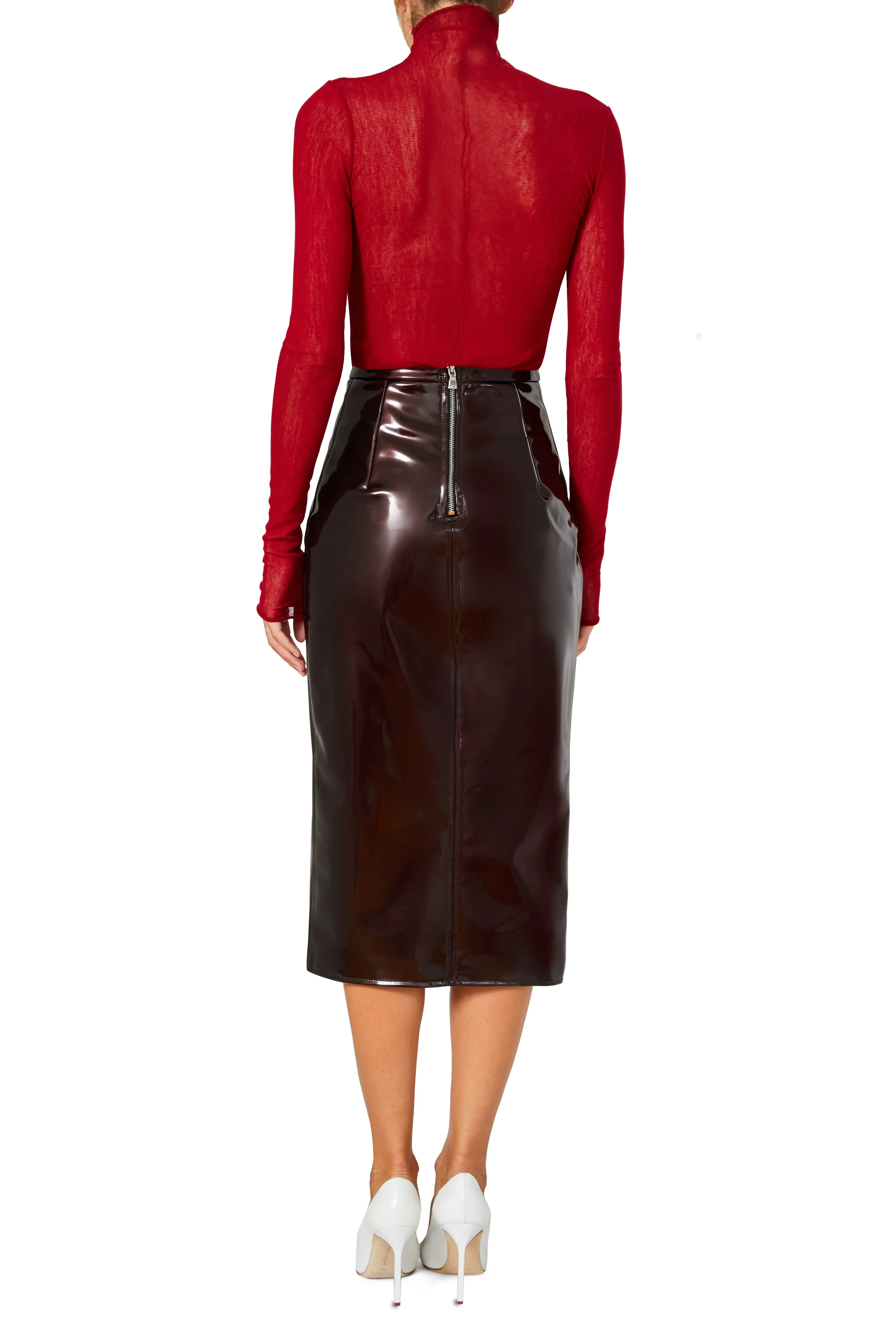 Chocolate Slit PVC Pencil Skirt