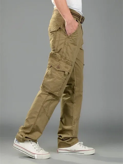 Classic Mens Cargo Pants Straight slacks Casual Mens Pants Baggy Cotton Trousers Male Military Tactical Pants with Multi Pockets