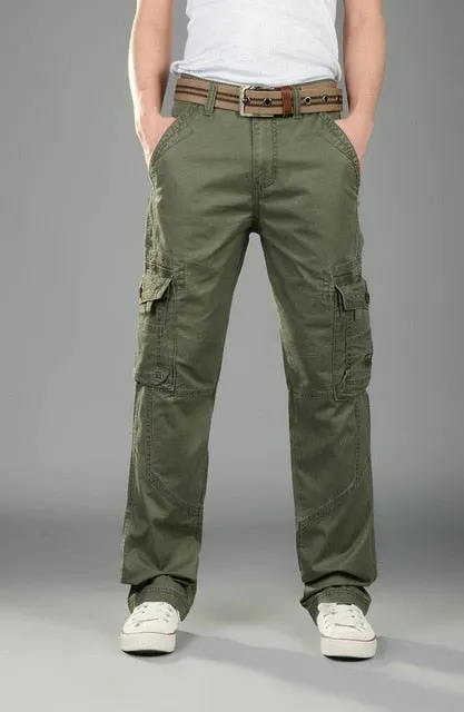 Classic Mens Cargo Pants Straight slacks Casual Mens Pants Baggy Cotton Trousers Male Military Tactical Pants with Multi Pockets